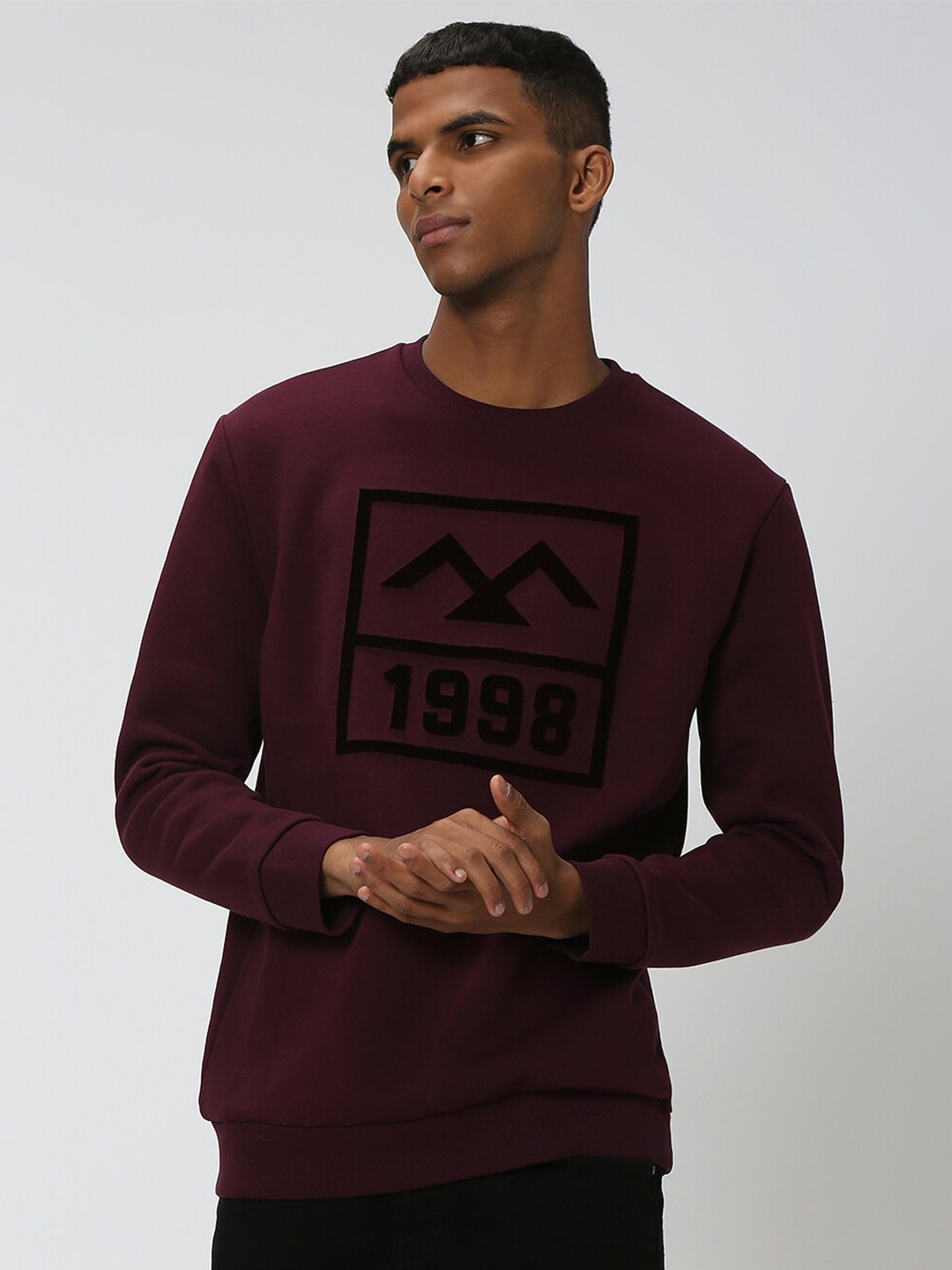

Mufti Typography Printed Cotton Pullover Sweatshirt, Maroon