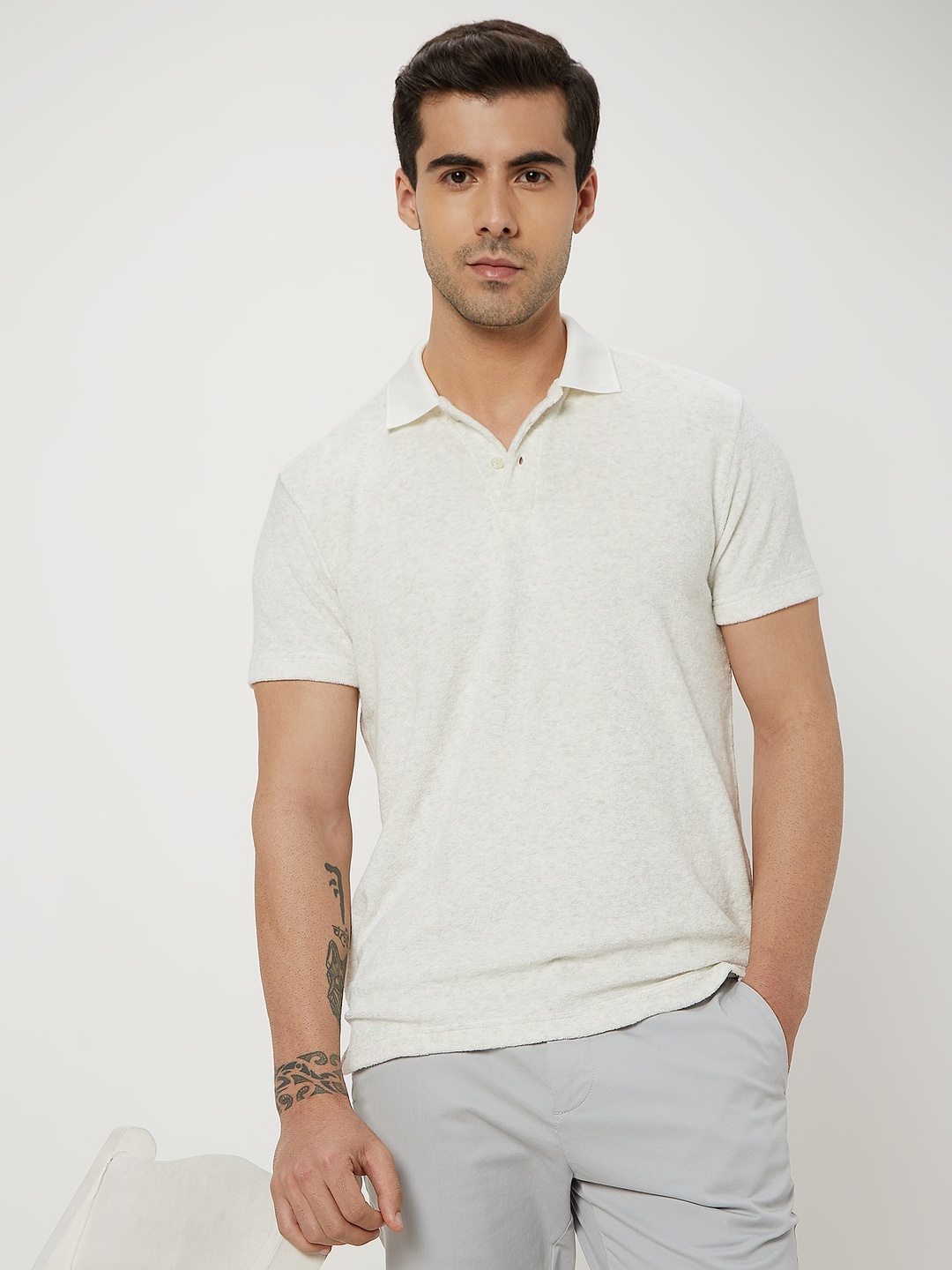 

Mufti Polo Collar Pockets Cotton Slim Fit T-shirt, White