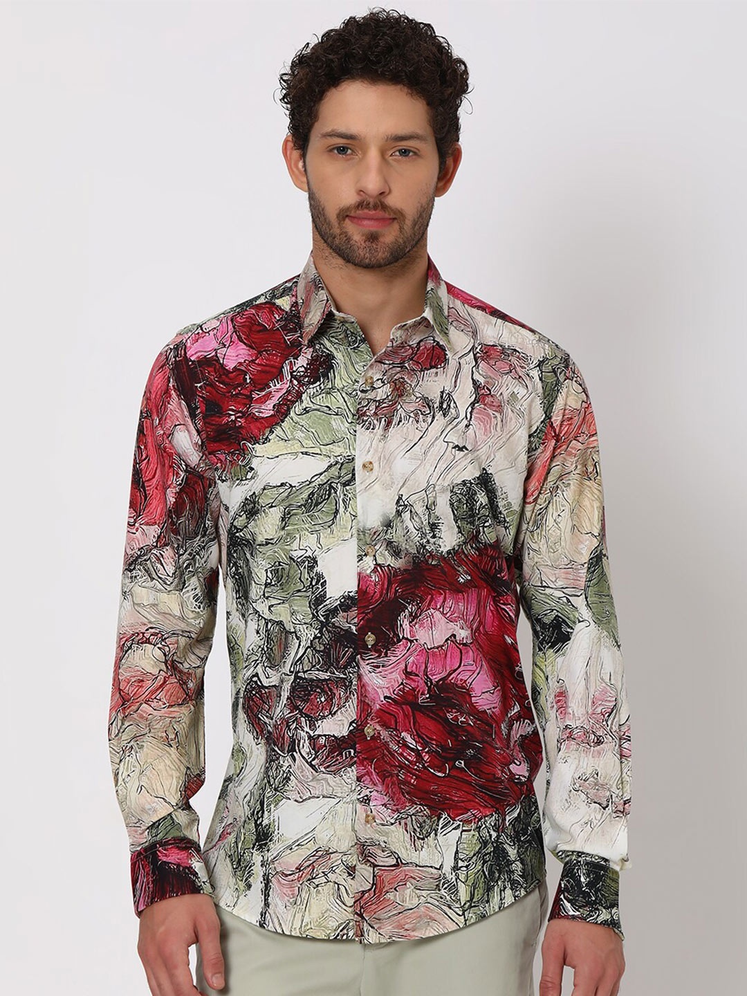 

Mufti Slim Fit Floral Printed Pure Cotton Casual Shirt, Pink