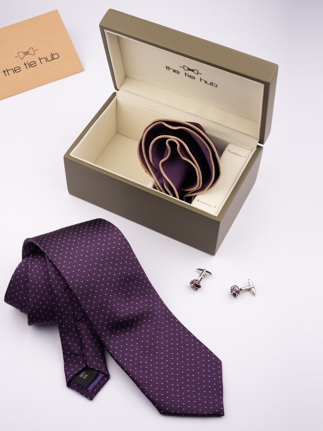 

The Tie Hub Men Necktie With Pocket Square & Cufflink Set, Purple