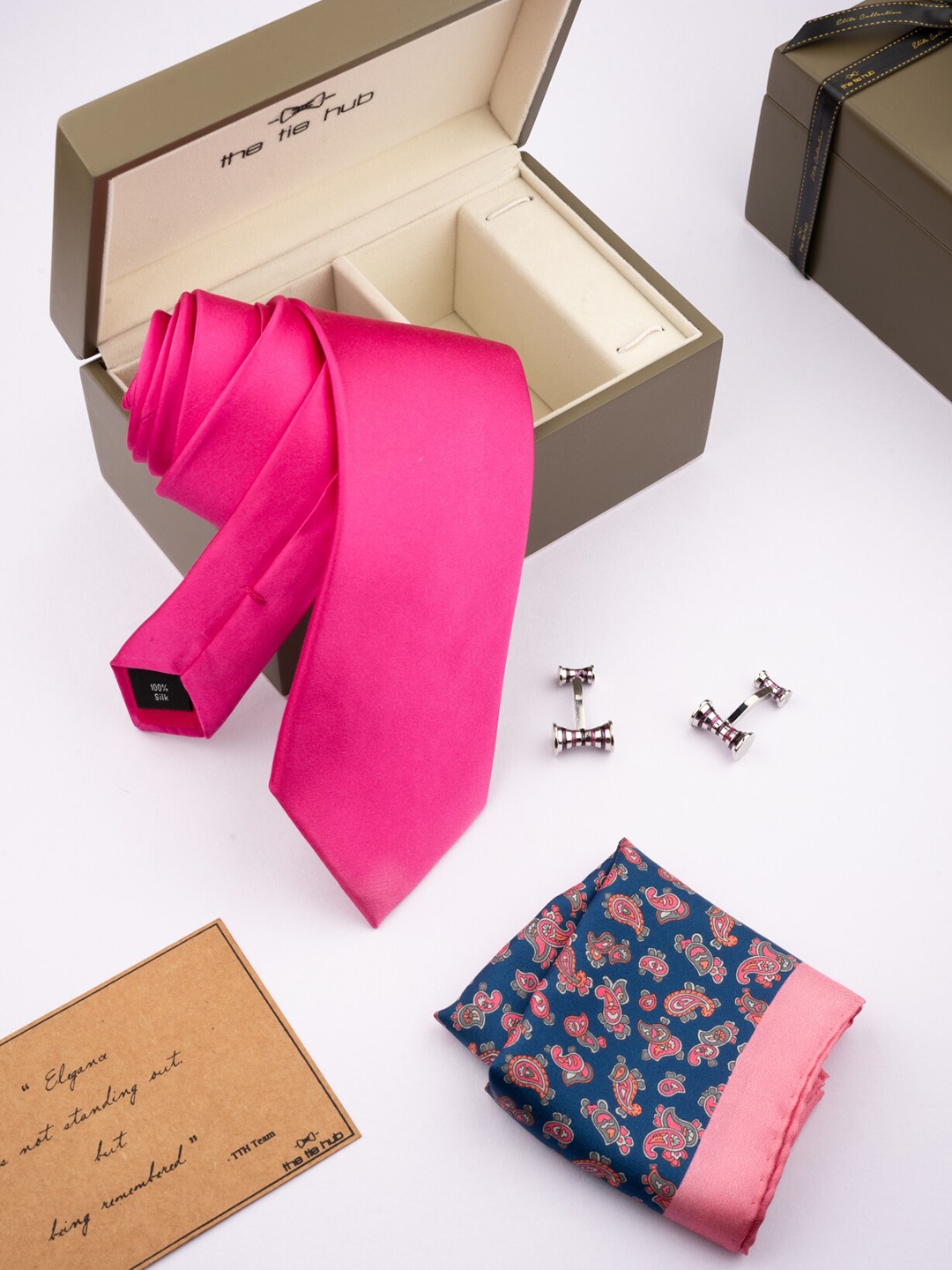 

The Tie Hub Men Printed Necktie With Pocket Square & Cufflink Gift Set, Pink