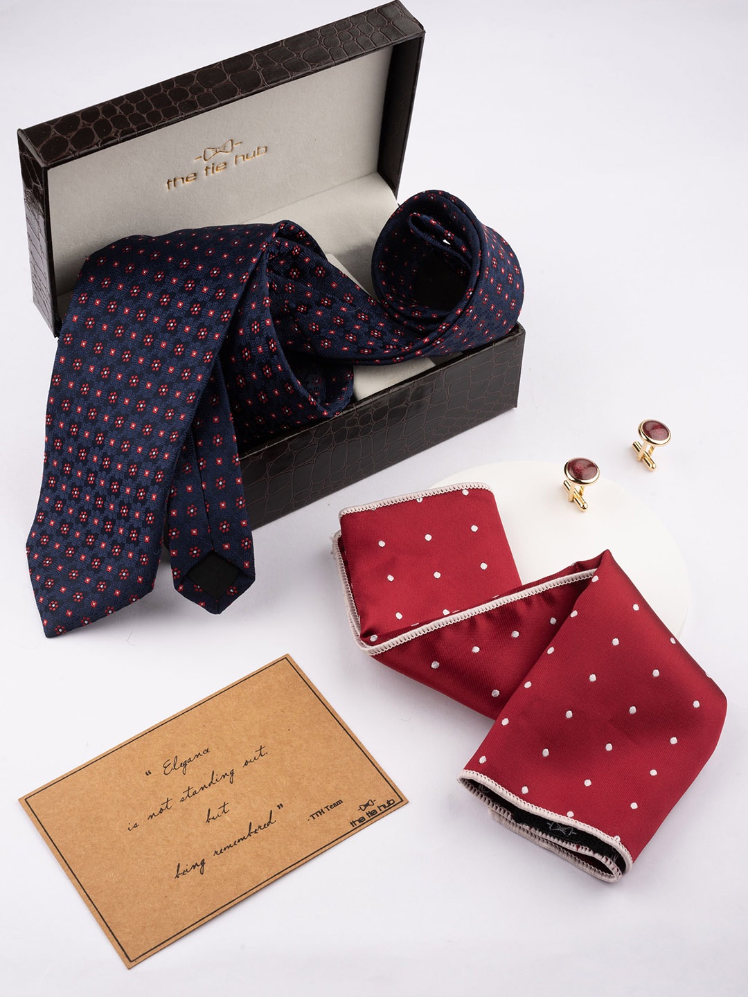 

The Tie Hub Printed Neck Tie With Pocket Square & Cufflink Accessory Gift Set, Blue