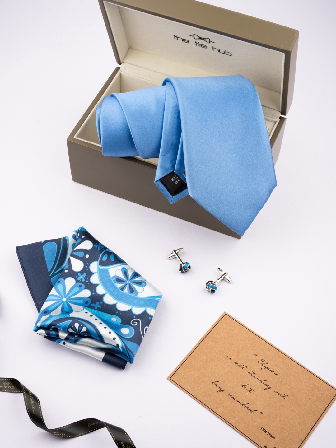 

The Tie Hub Printed Neck Tie With Pocket Square & Cufflink Accessory Gift Set, Blue