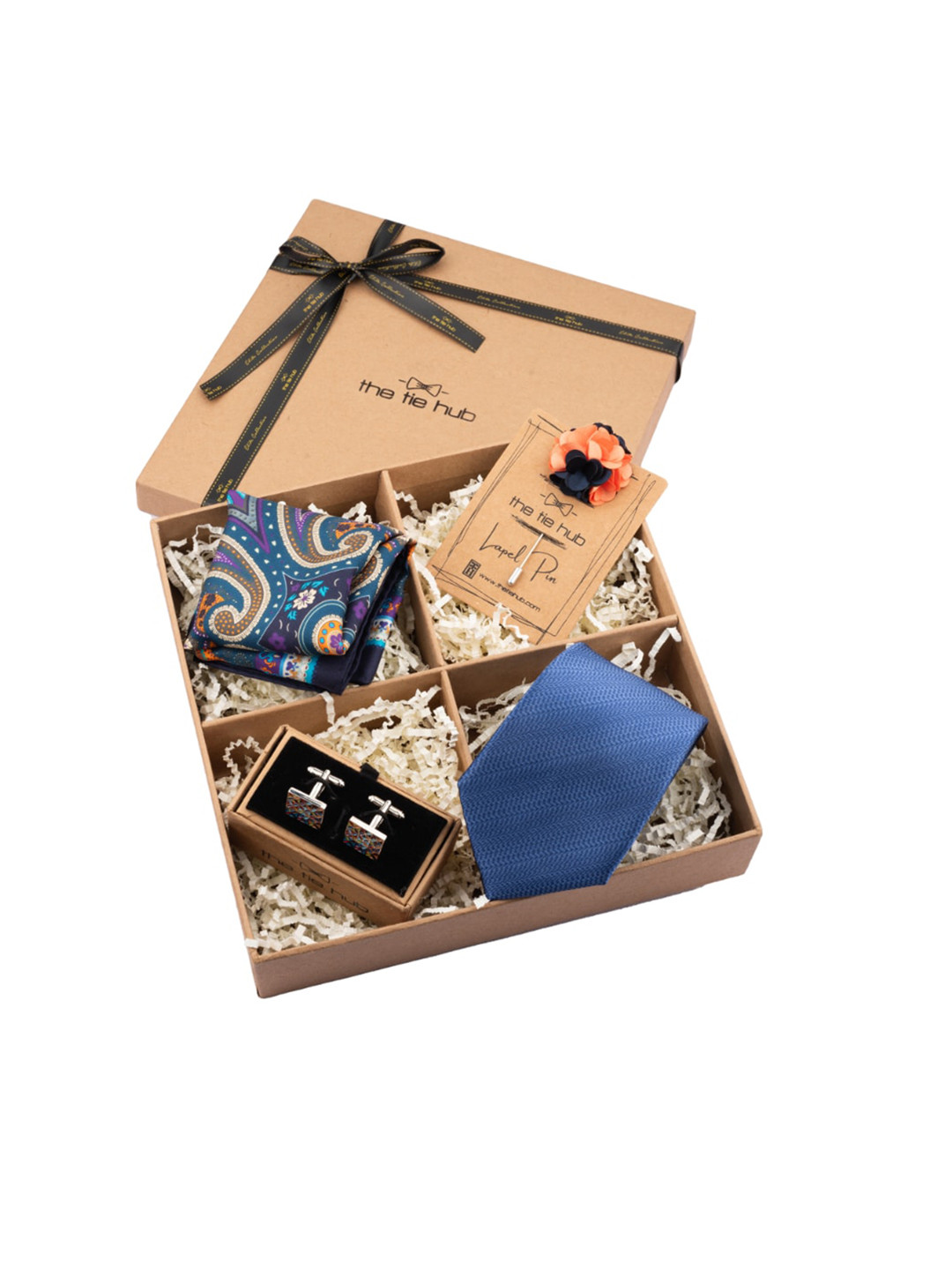 

The Tie Hub Men Printed Accessory Gift Set, Navy blue