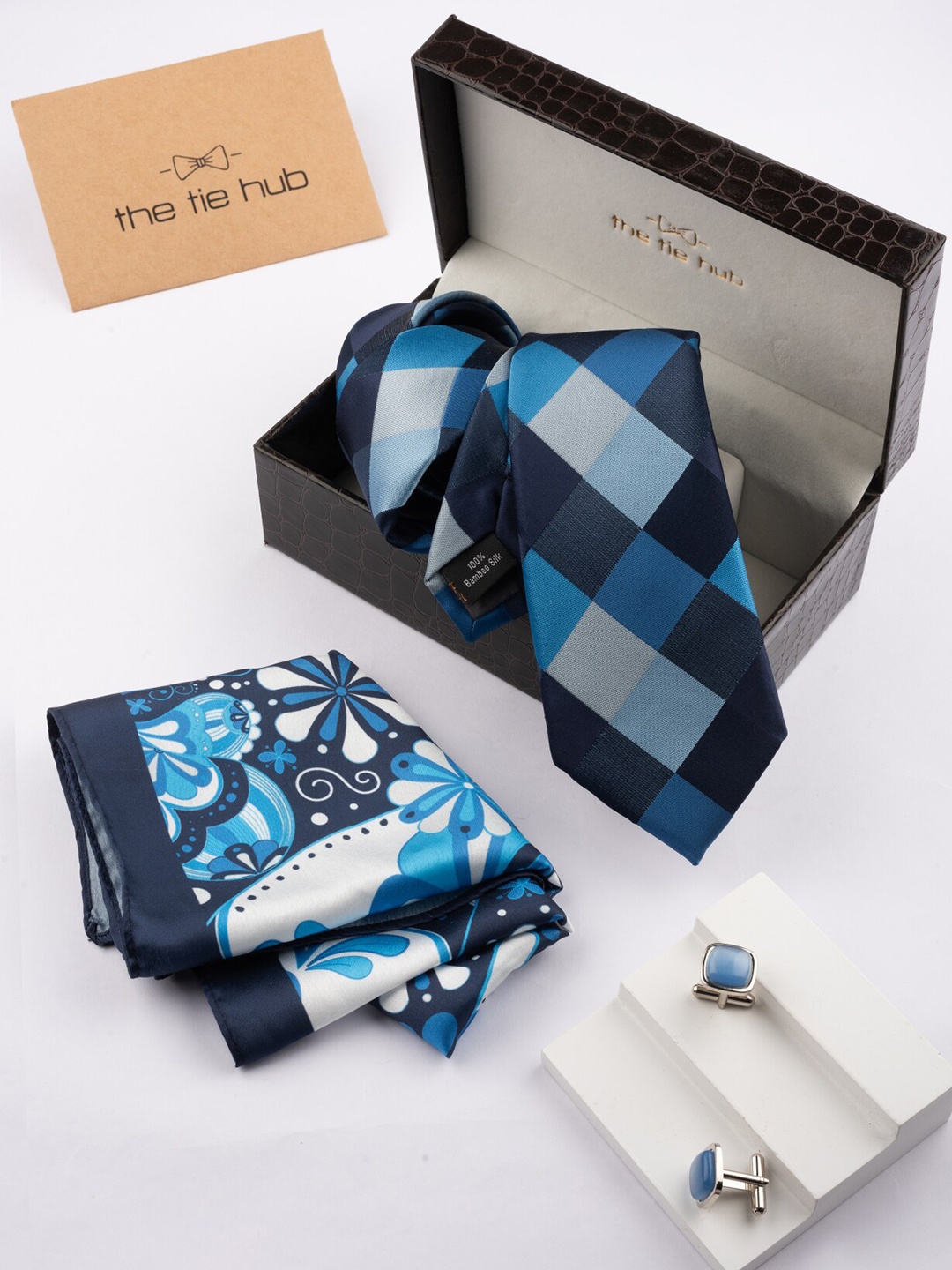 

The Tie Hub Men Printed Accessory Gift Set, Blue