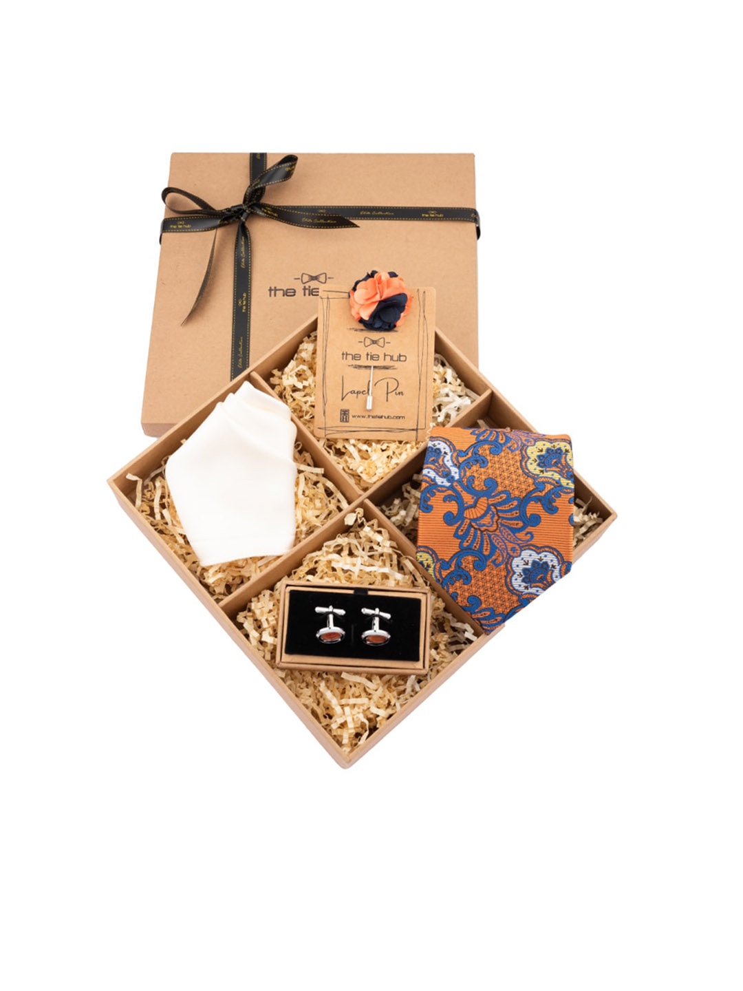 

The Tie Hub Men Printed Silk Accessory Gift Set, Orange