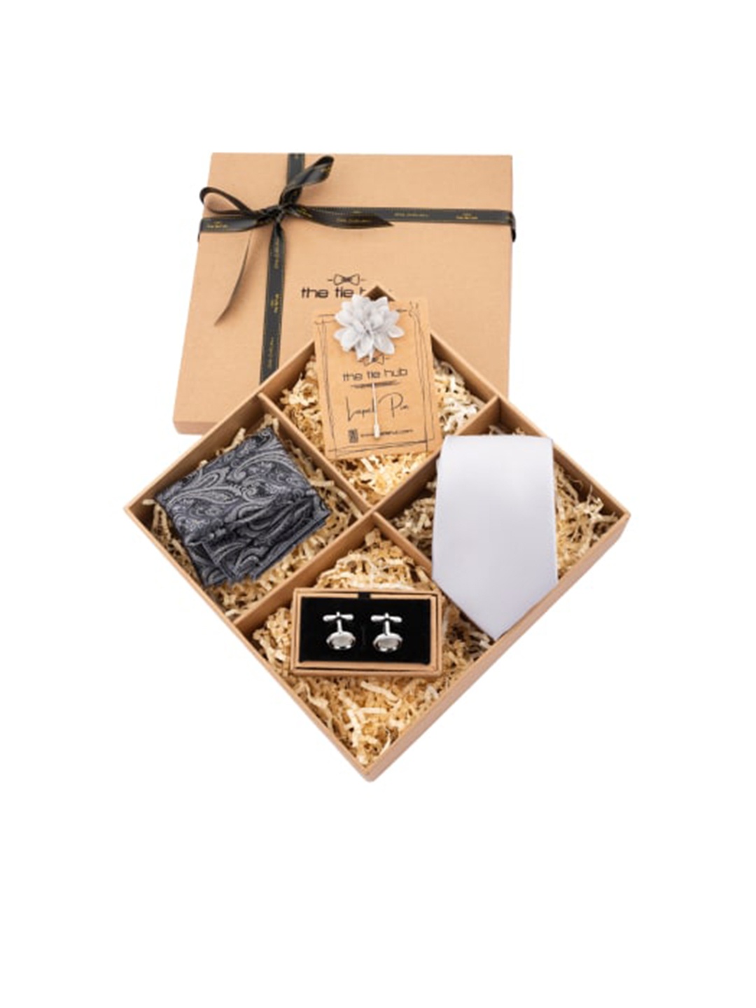

The Tie Hub Men Printed Accessory Gift Set, Grey
