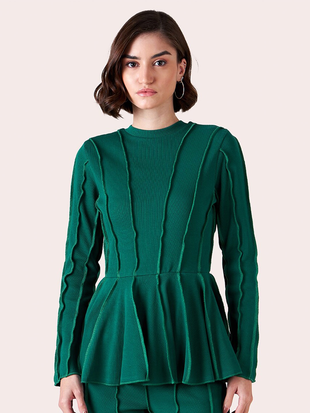 

Muvazo Vertical Stripes Peplum Top, Green