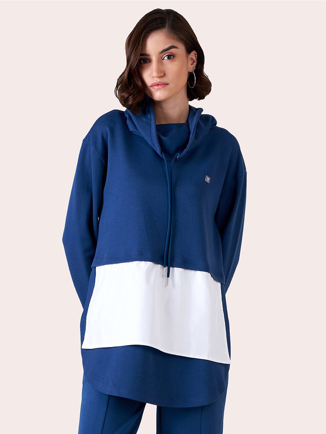 

Muvazo Colourblocked Hooded Cotton Top, Blue