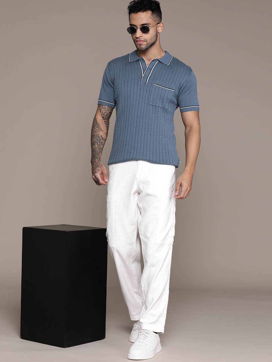 The Roadster Lifestyle Co. Men Pure Cotton Cargos, White