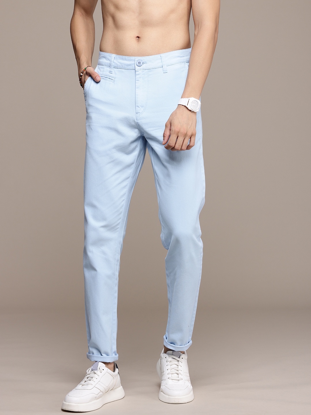 

The Roadster Life Co. Men Pure Cotton Chinos Trousers, Blue
