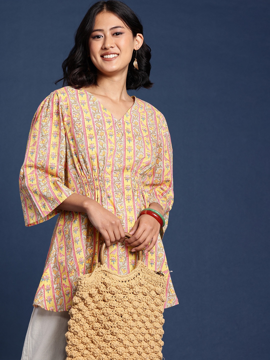 

Taavi Gulli Sanganeri Pure Cotton Printed Tunic, Yellow