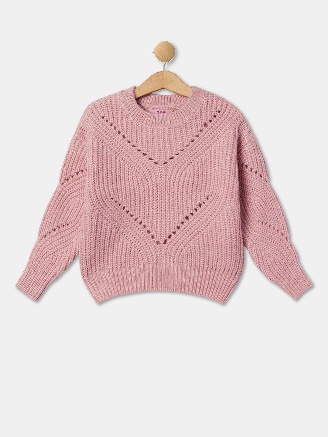 

R&B Girls Cable Knit Acrylic Pullover, Pink