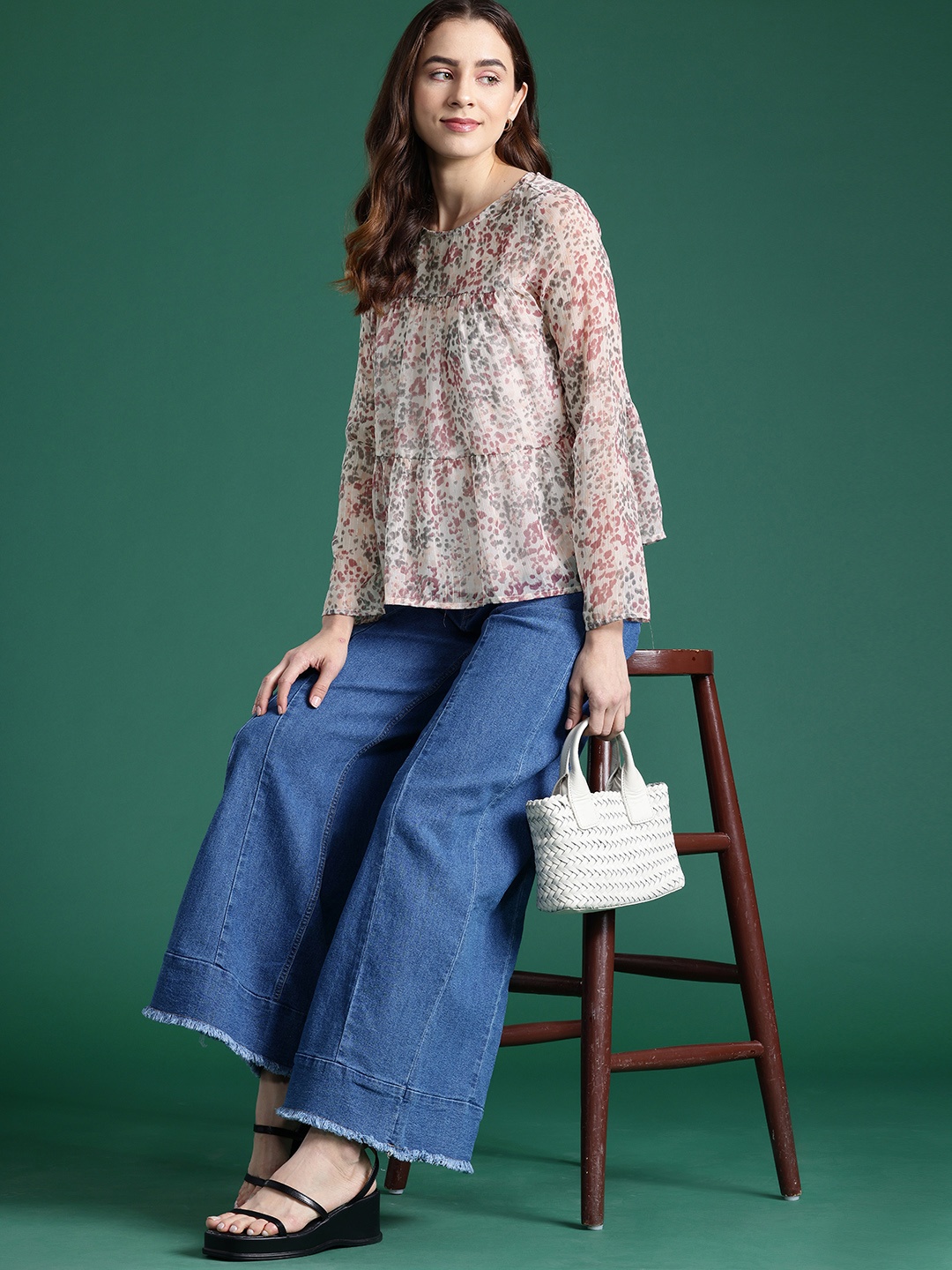 

DressBerry Floral Print Chiffon Top, Off white