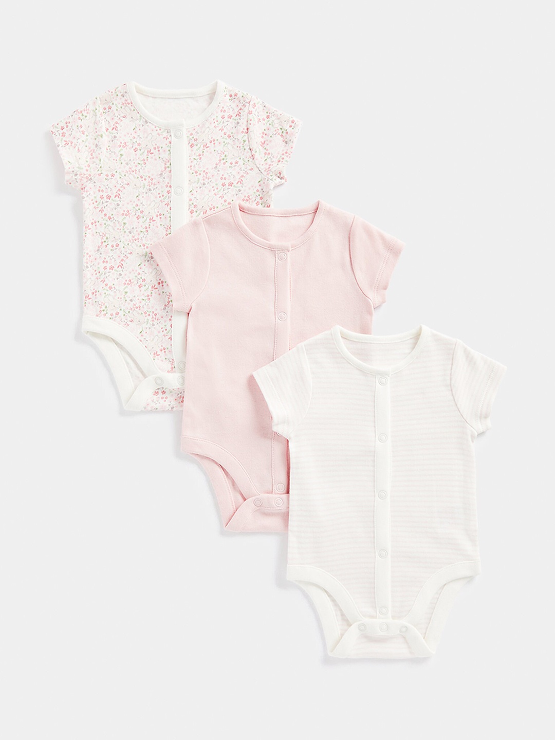 

mothercare Infants Kids Pack Of 3 Printed Pure Cotton Bodysuit, White