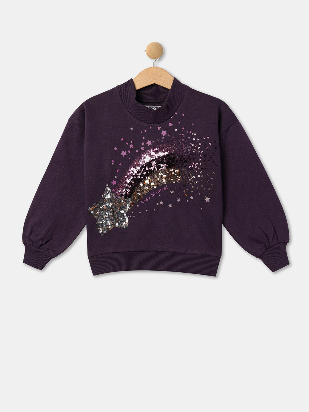 

R&B Girls Star Embellished Ribbed Cotton Sweatshirt, Violet
