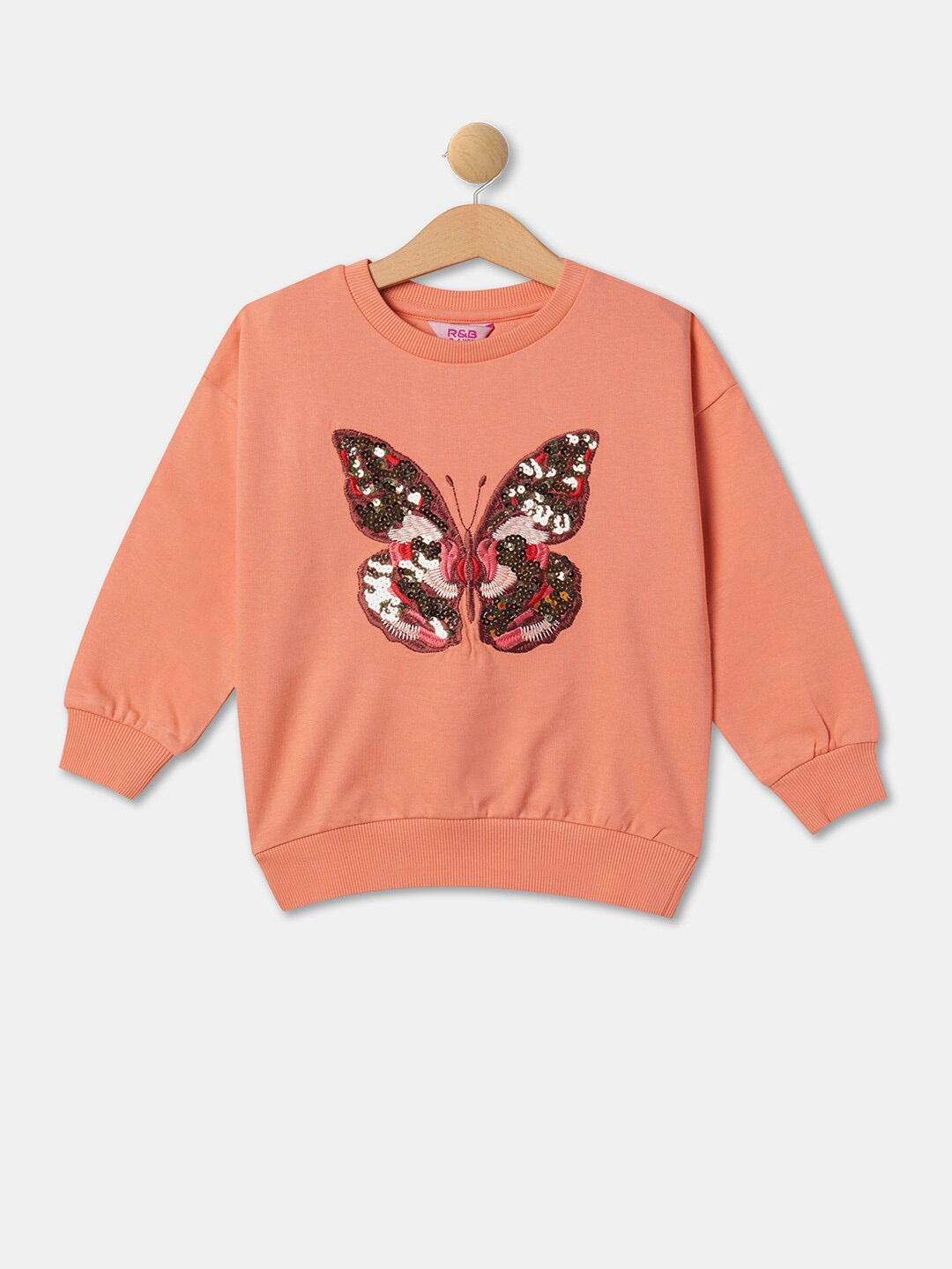 

R&B Girls Embellished Butterfly Applique Sweatshirt, Coral