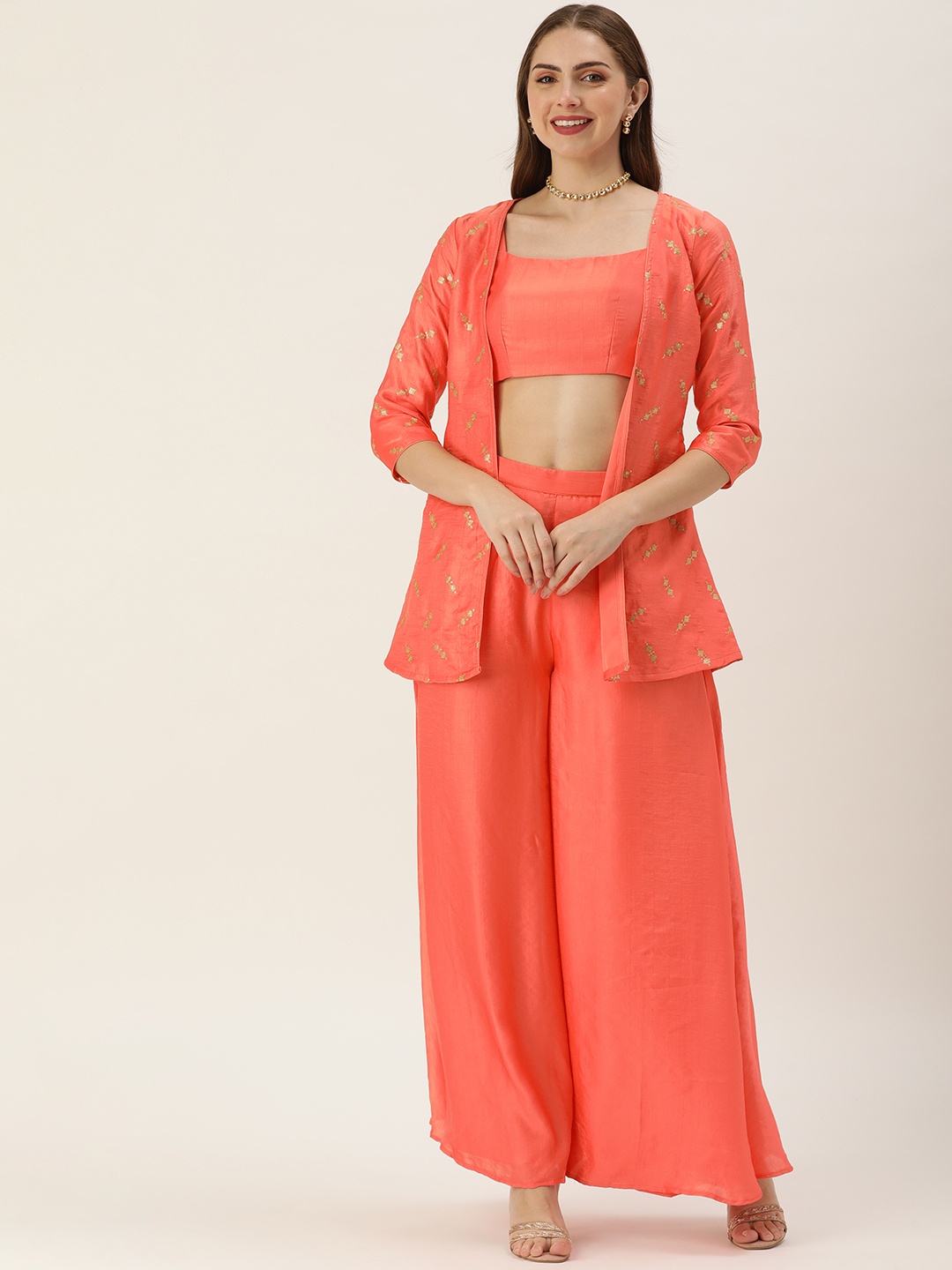 

Ethnovog Ethnic Co-Ords with Jacket, Peach