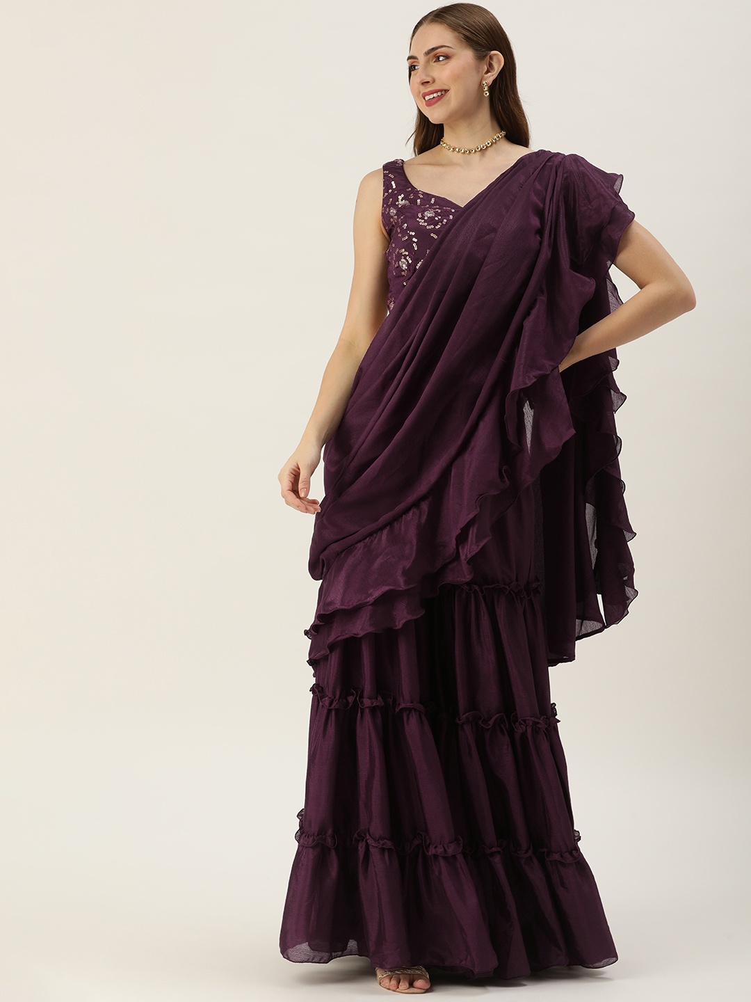 

Ethnovog Sequinned Lehenga Saree, Purple