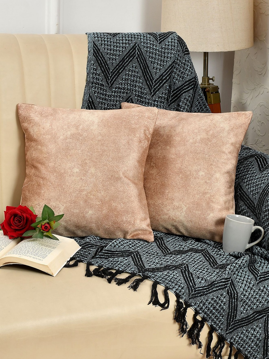 

Florida Beige 2 Pieces Velvet Square Cushion Covers