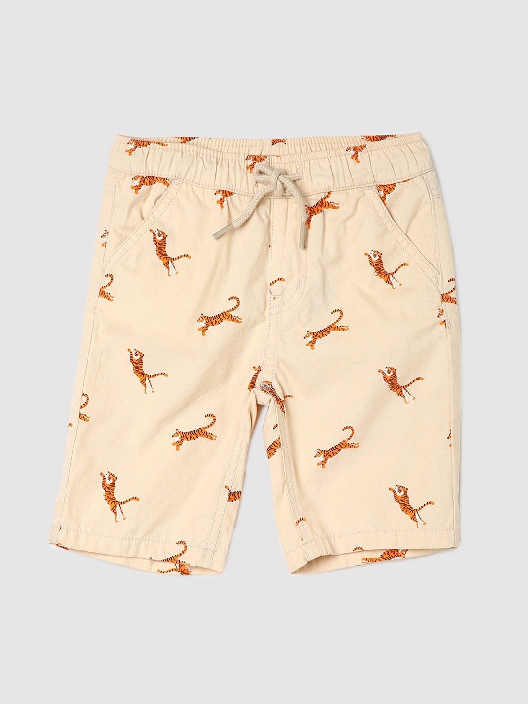 

max Boys Conversational Printed Cotton Shorts, Beige
