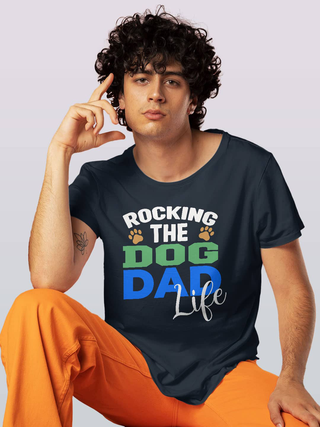 

macmerise Typography Printed Cotton T-shirt, Navy blue