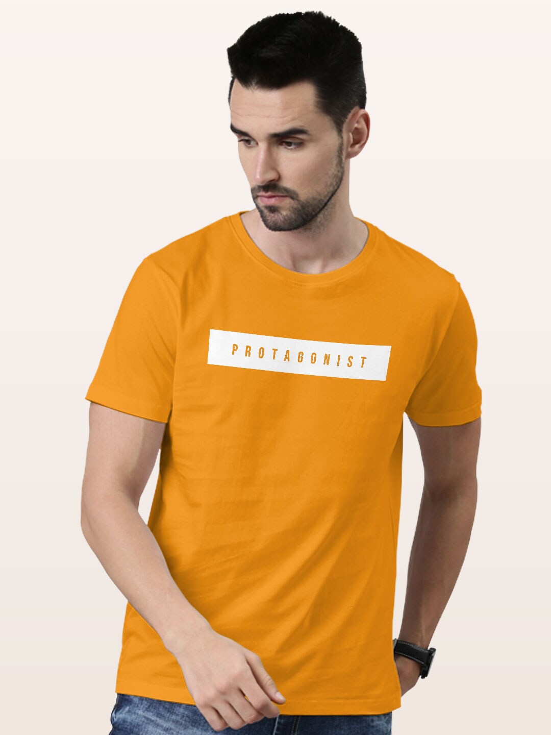 

macmerise Typography Printed Bio Finish Cotton T-shirt, Yellow