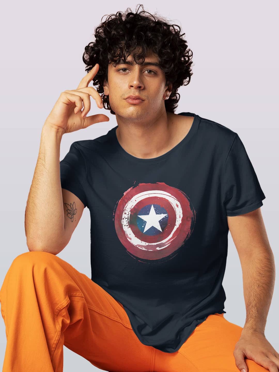 

macmerise Captain America Printed Bio Finish Cotton T-shirt, Navy blue