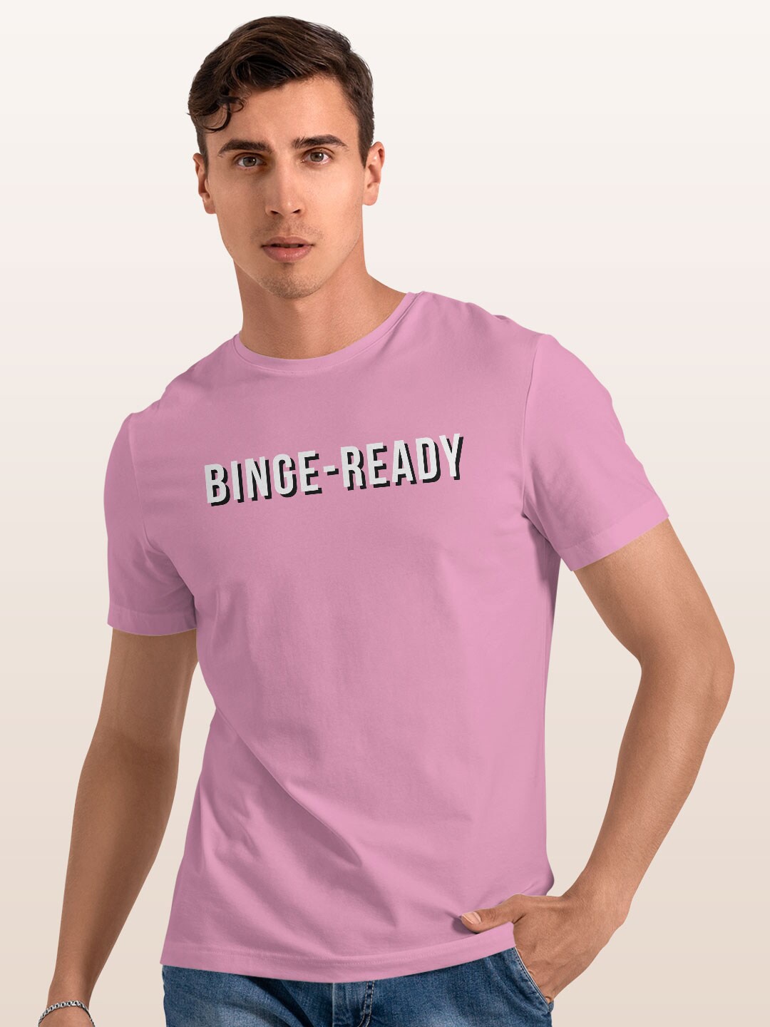 macmerise Typography Printed Bio Finish Cotton T-shirt, Pink