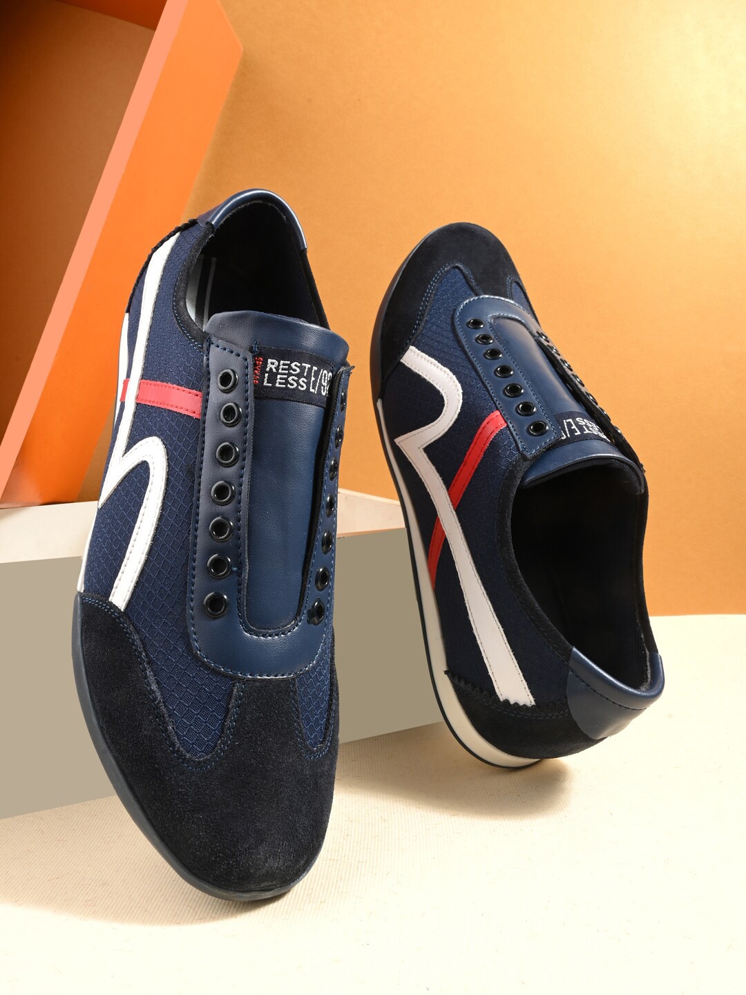 

SPYKAR Men Striped Comfort Insole Slip-On Sneakers, Navy blue