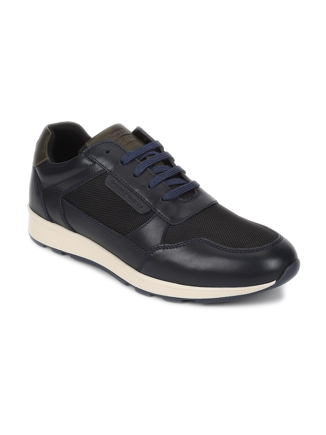 

Royal Enfield Men Thump Textured Leather Sneakers, Navy blue