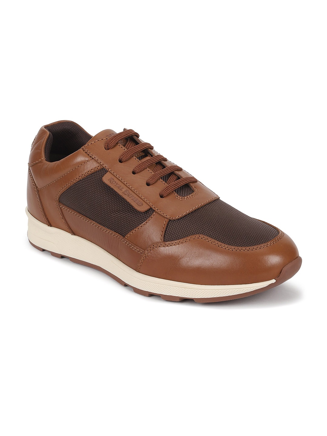 

Royal Enfield Men Thump Textured Leather Sneakers, Tan