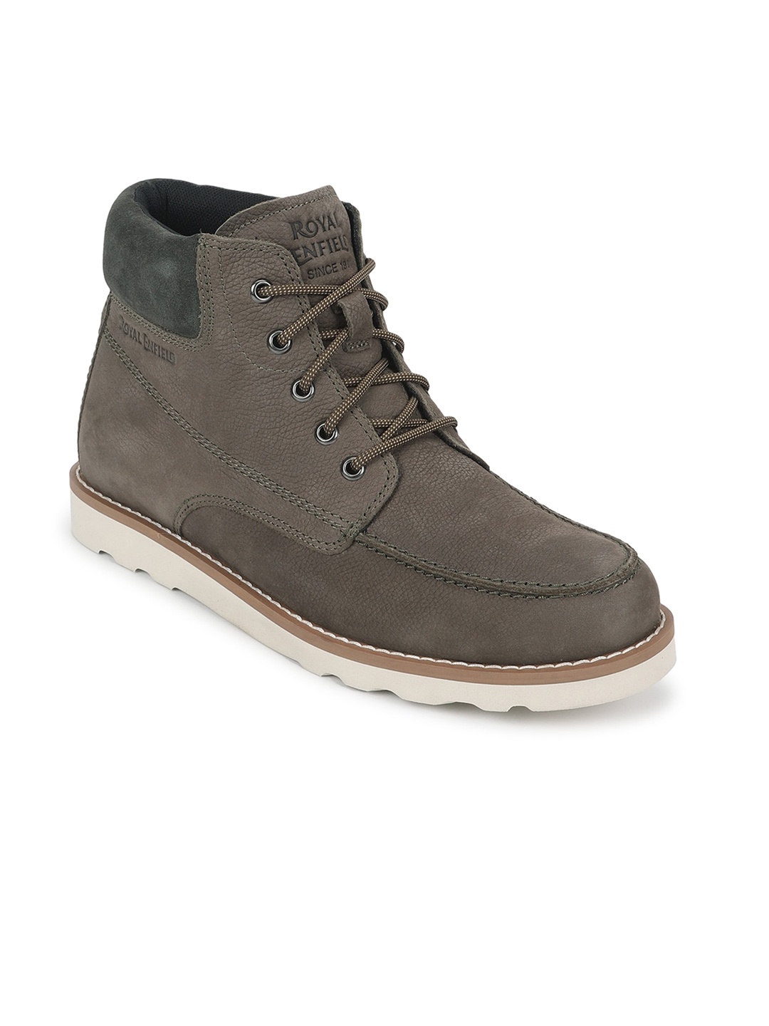 

Royal Enfield Men Legend Textured Leather Regular Boots, Olive