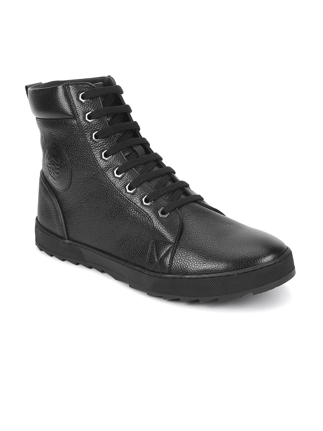

Royal Enfield Men CULT Mid Top Textured Leather Biker Boots, Black