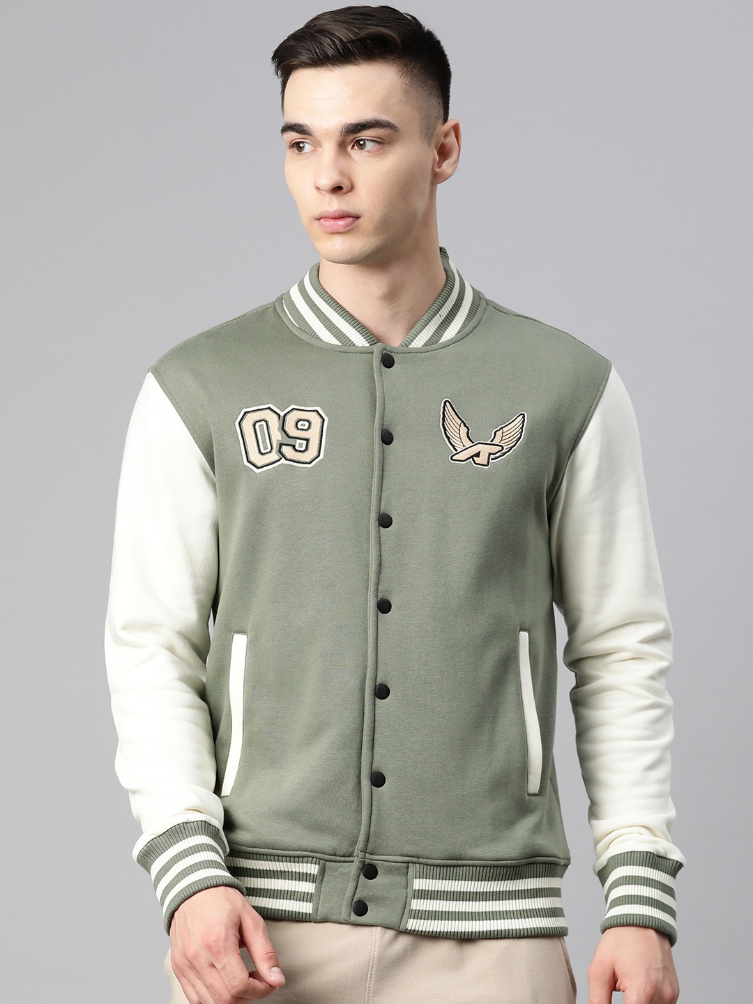 

Alcis Men Typography Printed Varsity Jacket, Green