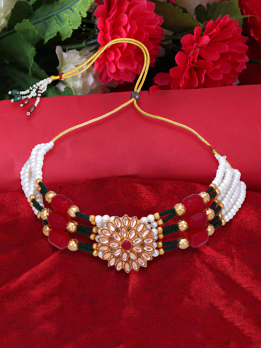 

KARISHMA KREATIONS Gold-Plated Artificial Beads Necklace, White