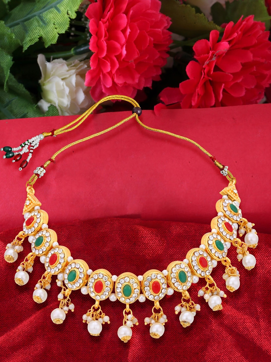 

KARISHMA KREATIONS Gold-Plated Artificial Beads Necklace