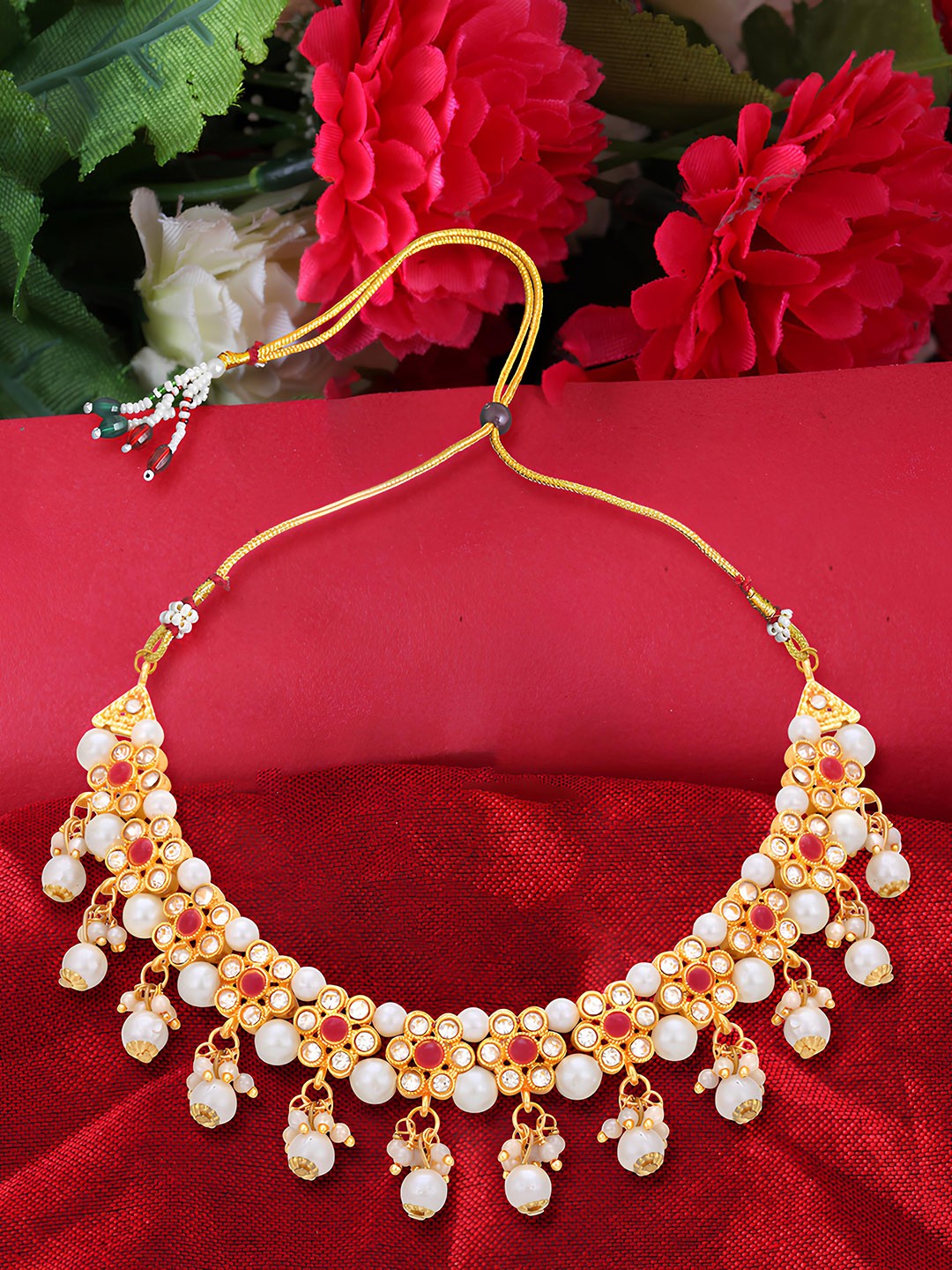 

KARISHMA KREATIONS Gold-Plated Choker Chinchpeti Necklace