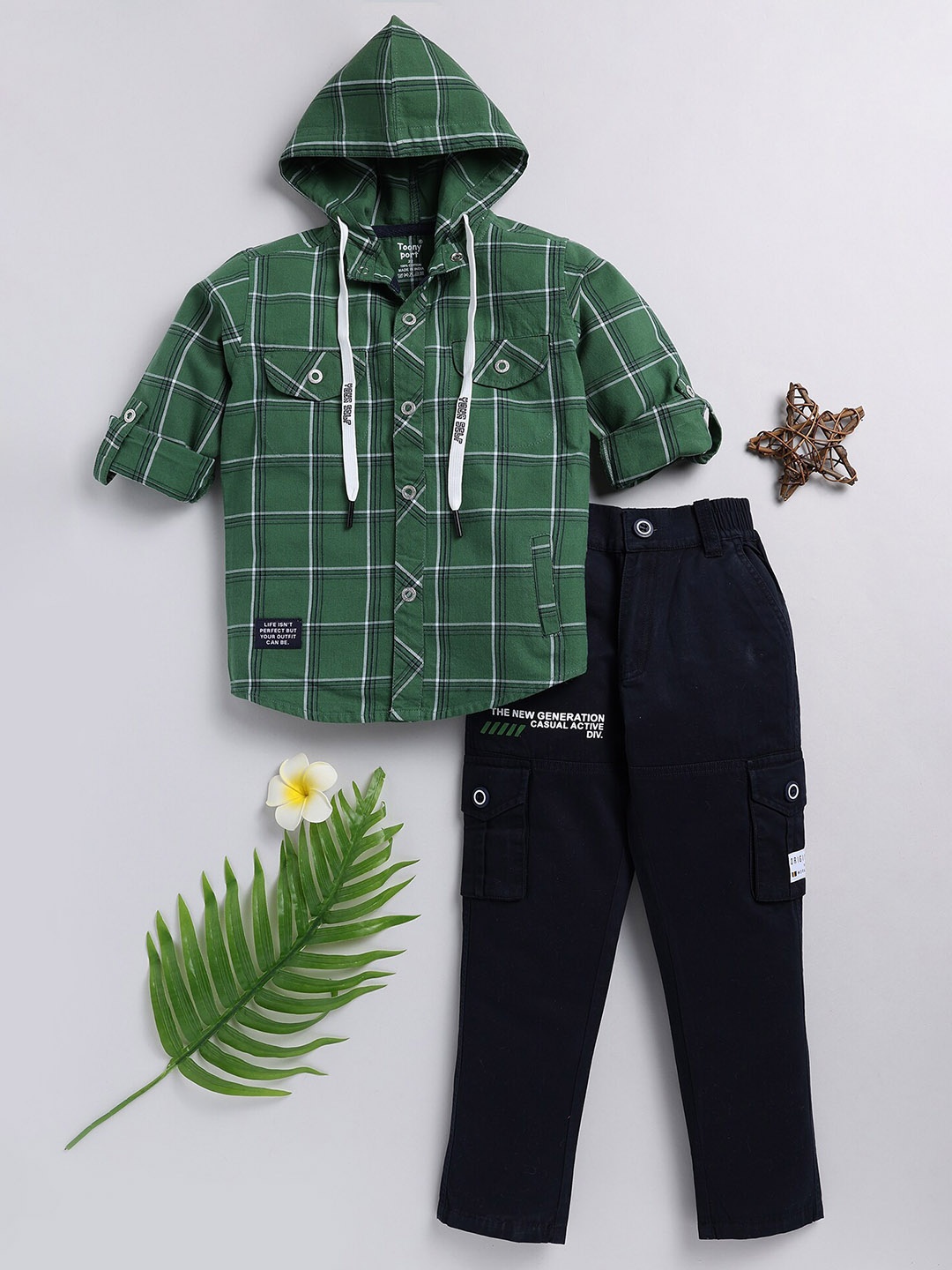 

Toonyport Boys Checked Pure Cotton Shirt With Trousers, Green