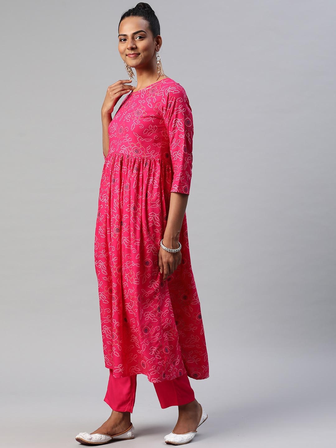 

Hatheli Bandhani Printed Pure Cotton Anarkali Kurta, Pink