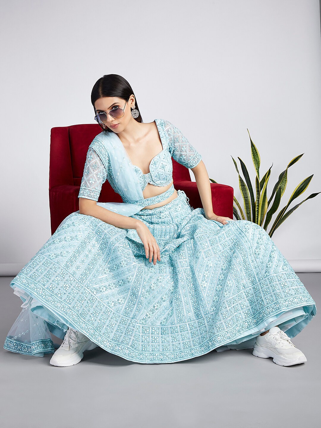 

panchhi Embroidered Sequinned Semi-Stitched Lehenga & Unstitched Blouse With Dupatta, Blue
