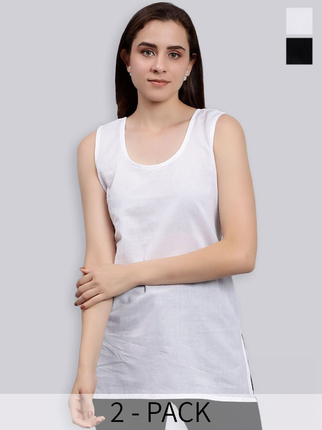 

Seva Chikan Pack Of 2 Cotton Cover Up Camisole, White