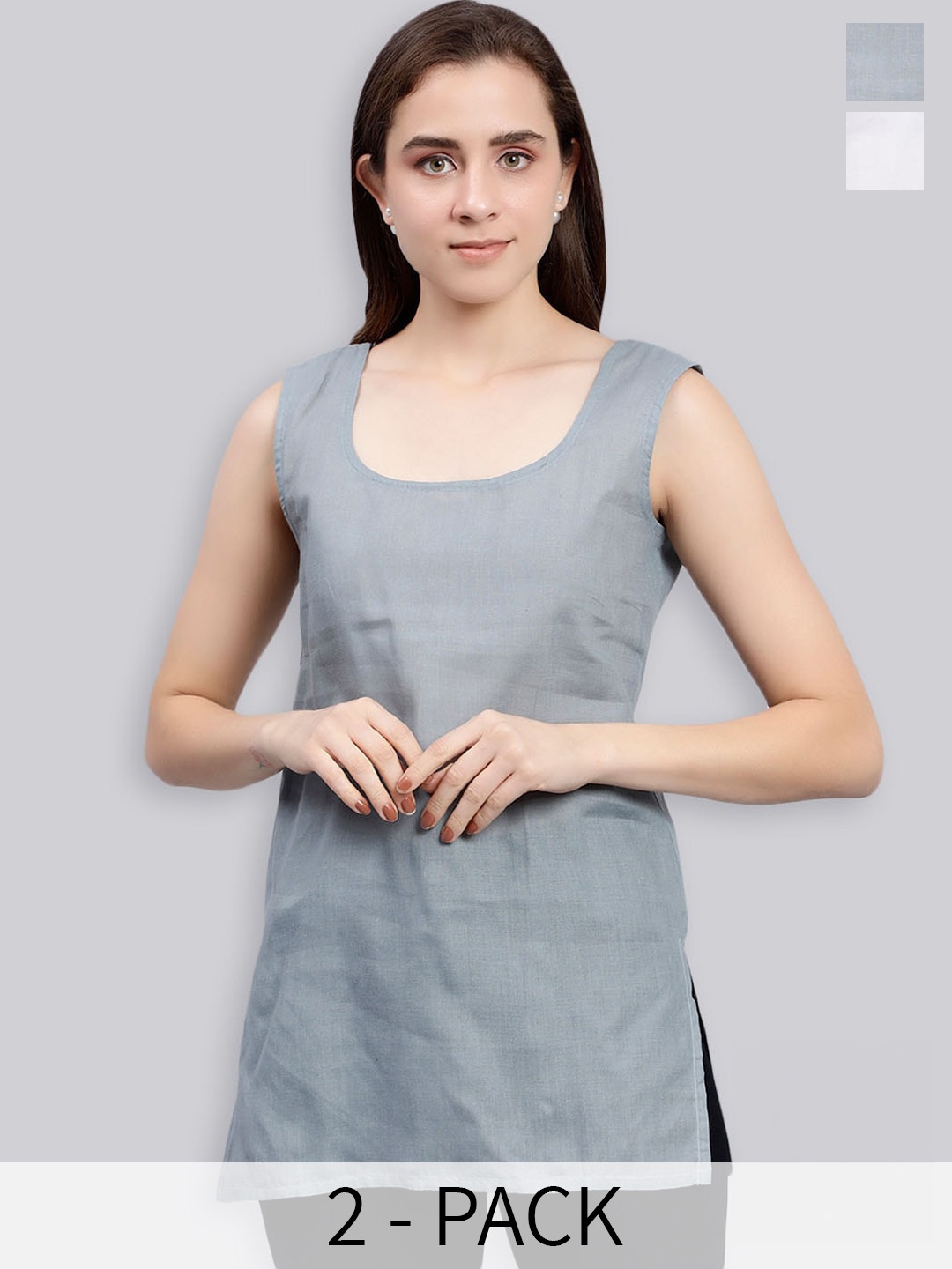 

Seva Chikan Pack Of 2 Cotton Cover Up Camisole, Grey