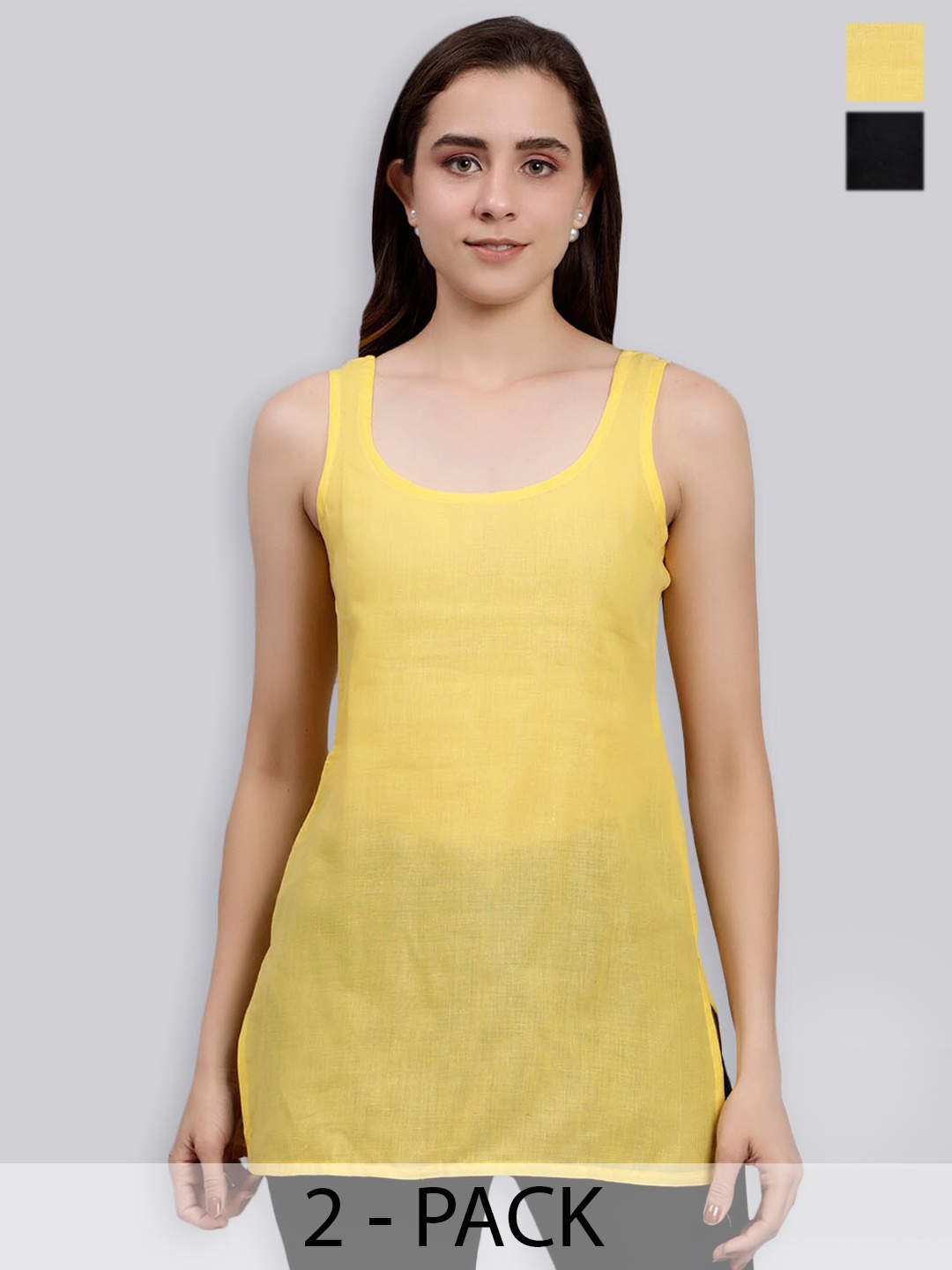 

Seva Chikan Pack Of 2 Cotton Cover Up Camisole, Yellow