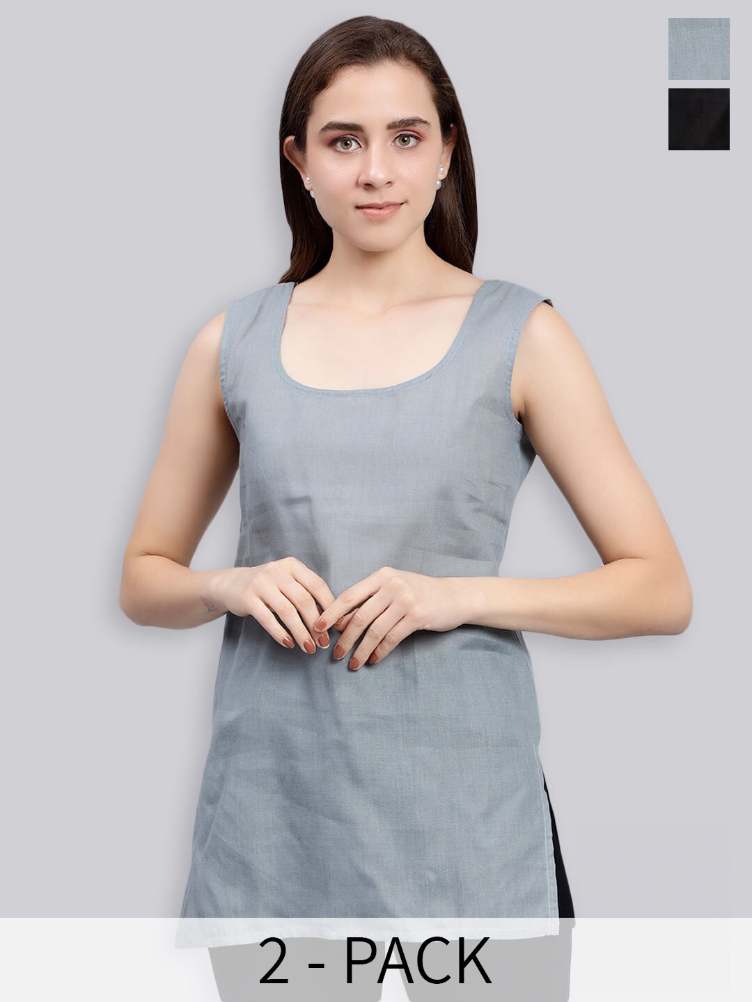 

Seva Chikan Pack Of 2 Cotton Cover Up Camisole, Grey