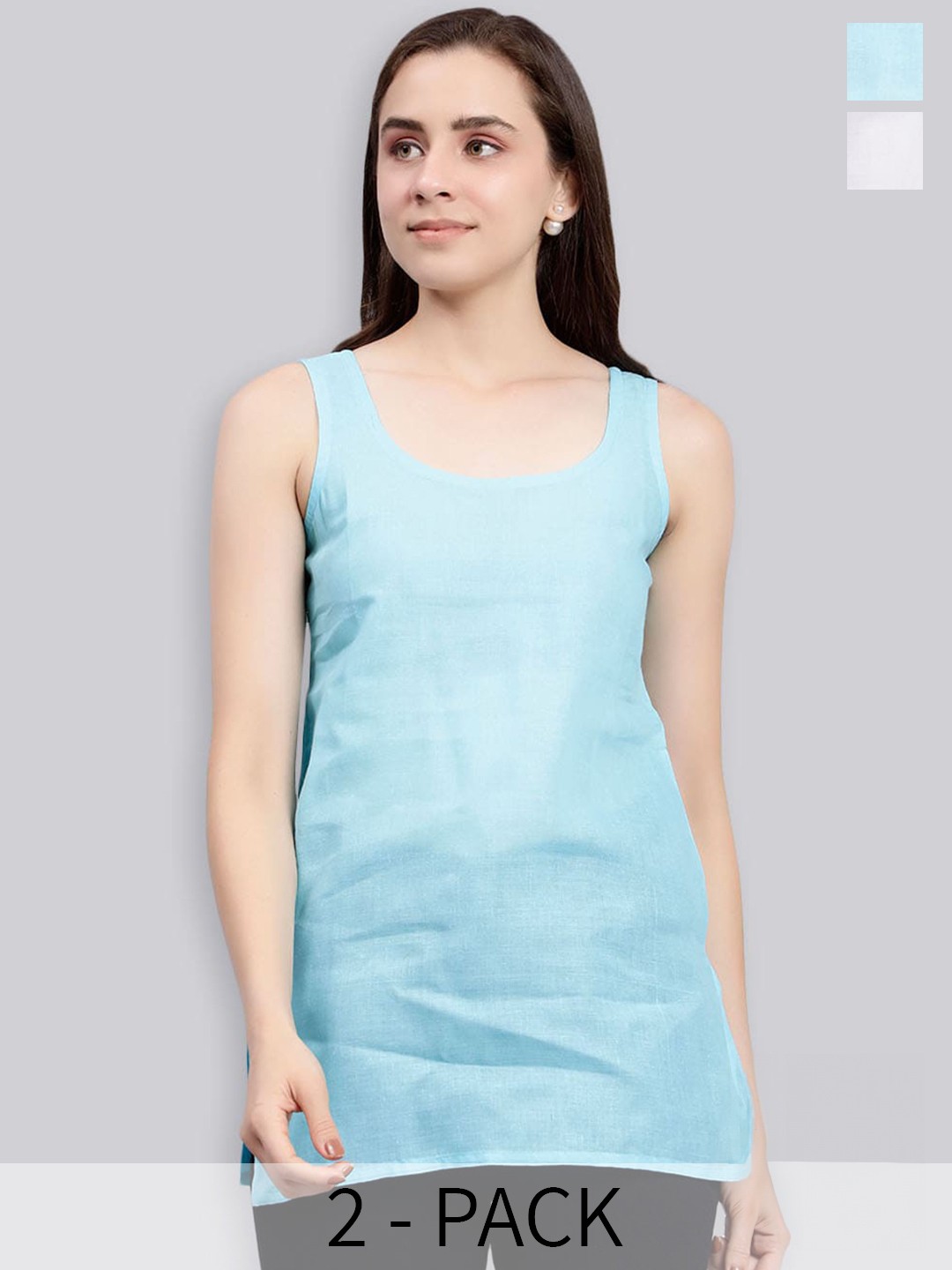 

Seva Chikan Pack Of 2 Cotton Cover Up Camisole, Blue