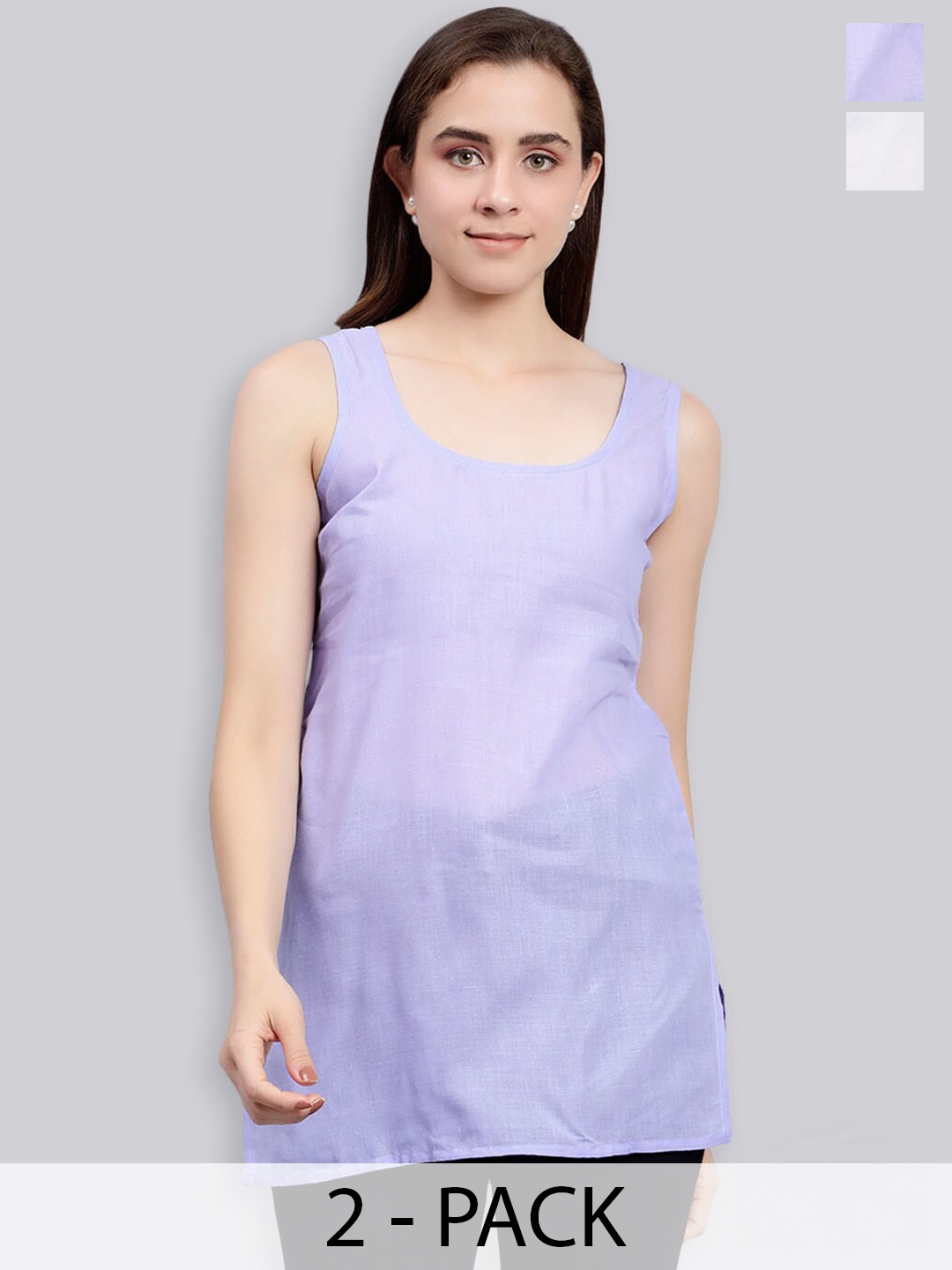 

Seva Chikan Pack Of 2 Cotton Cover Up Camisole, Violet