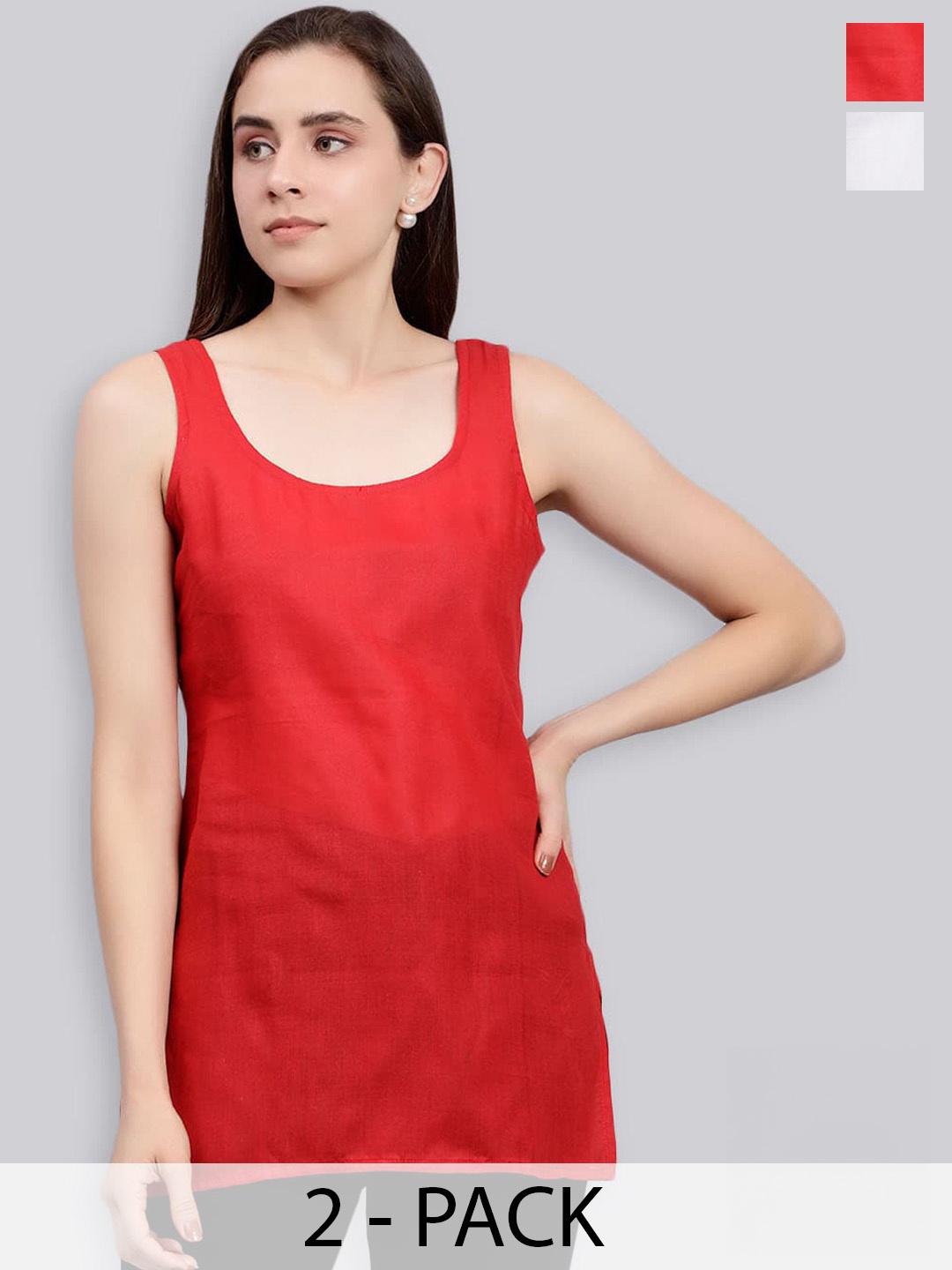 

Seva Chikan Pack Of 2 Cotton Cover Up Camisole, Red