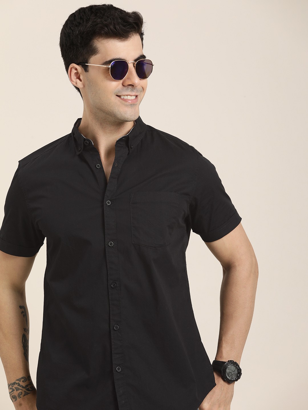 

HERE&NOW Men Slim Fit Casual Shirt, Black