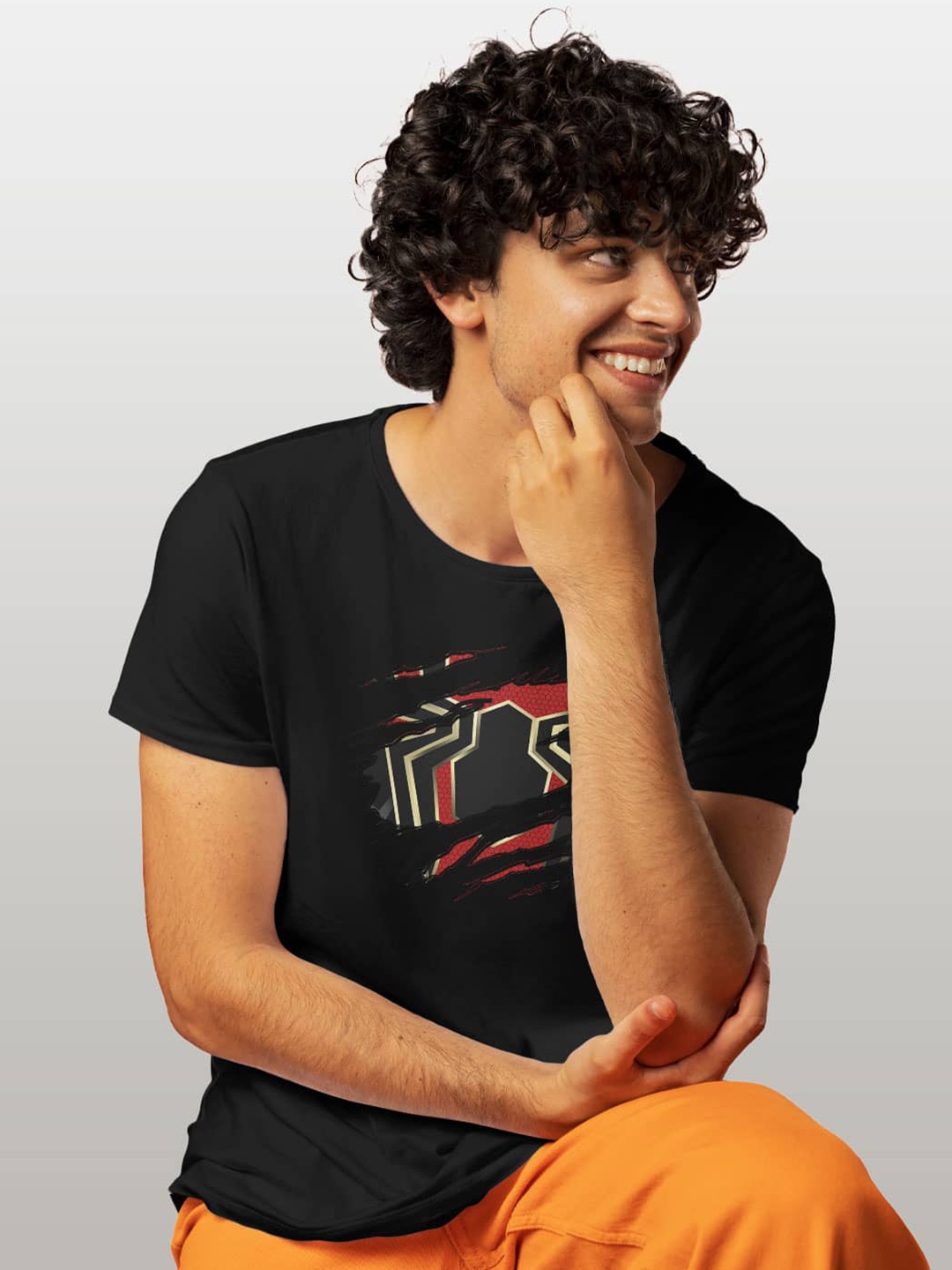 

macmerise Spider-Man Printed Cotton T-shirt, Black